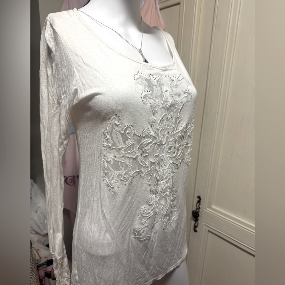 Day trip denim long sleeve embellished cotton and lace style fashion shirt